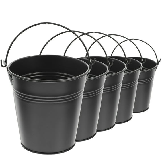 LULULION 5Pcs Compact Black Metal Flower Pot for Home Planting and Garden Decor