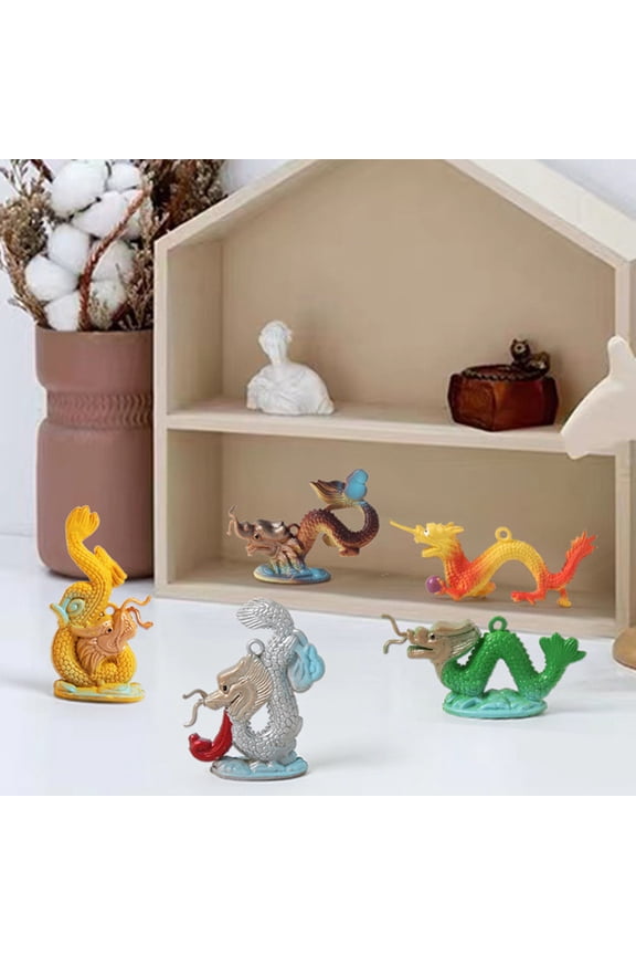6Pcs Dragon Figurine Cute Chinese Dragon Assorted Color Keychain for Balcony Adults