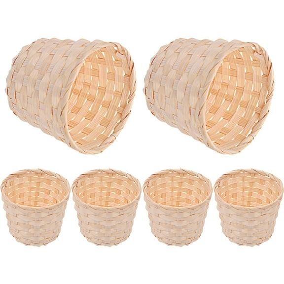 LULULION Round Woven Baskets Beige Bamboo 6Pcs