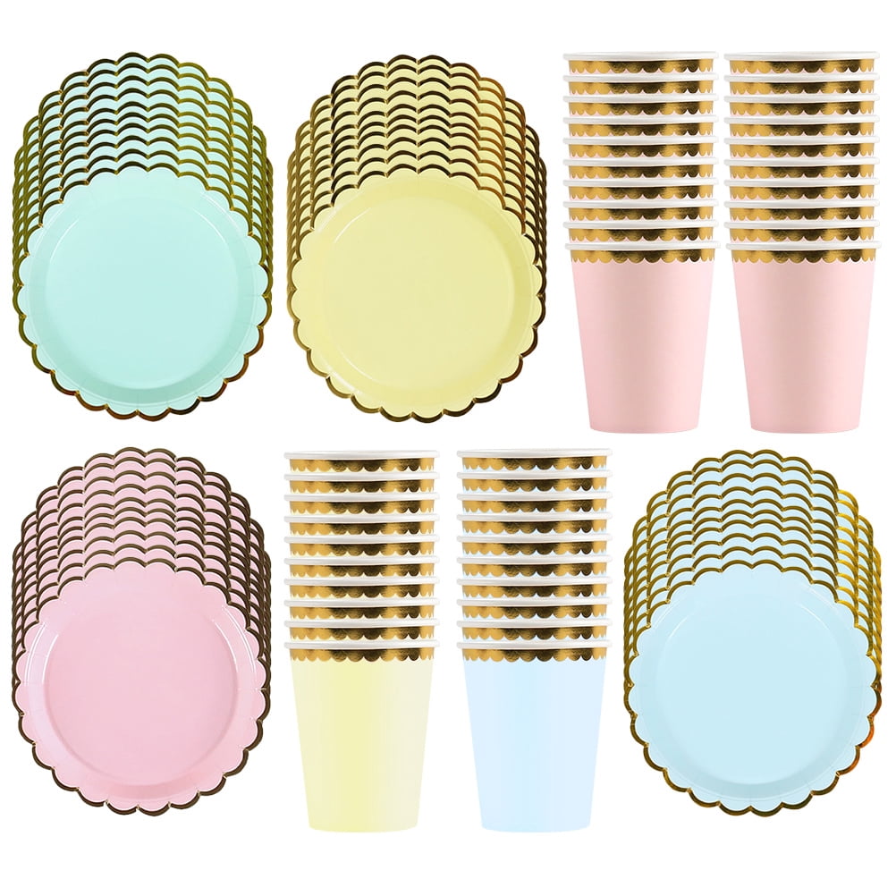 LULULION 80Pcs Assorted Color Disposable Paper Plates and Cups for Parties Safe and Practical Party Tableware