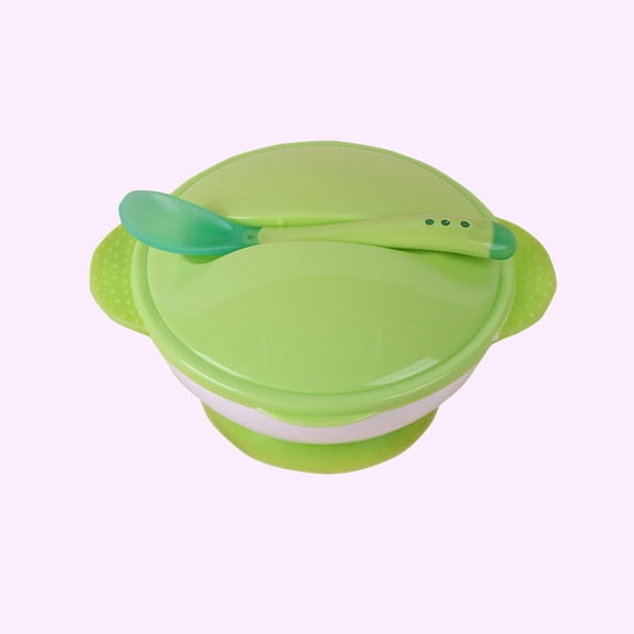 LULULION Baby Meal Bowl Baby Sucker Bowl And Spoon Green Non-slip For Mealtime 1Pack