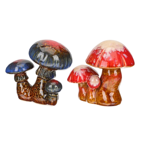 LULULION Ceramic Simulation Mushroom Adornment for Garden and Home 2Pcs