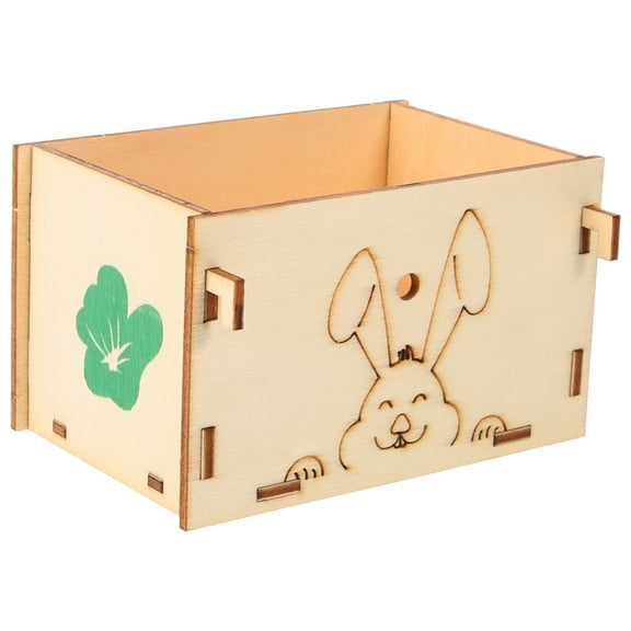 LULULION Wear Resistant Wooden Bunny Feeder Khaki Cage Holder Convenient Small Pet Feeder