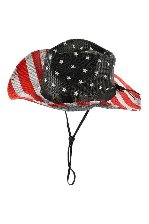 Classic Straw Hat with American Flag for Unisex Casual Wear 1Pcs