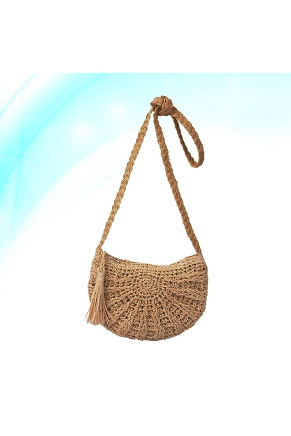 Crossbody Bag with Tassel Straw Woven Bag Light Brown 1Pack for Women Shopping