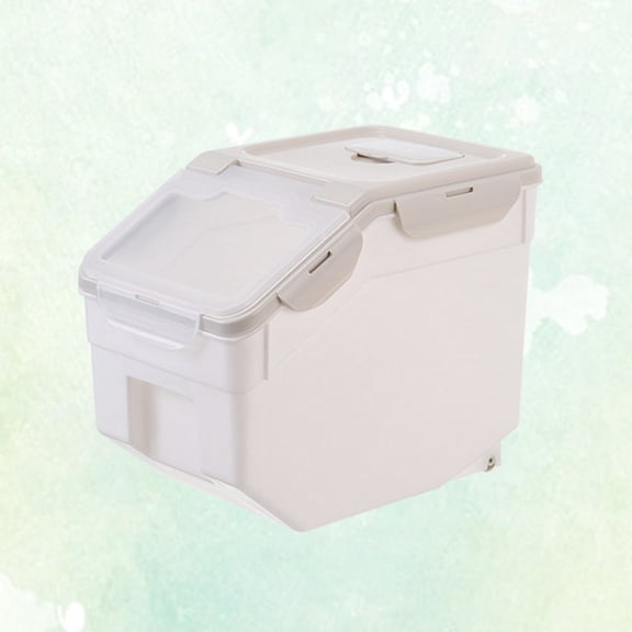 LULULION Dog Food Storage Container Beige Plastic Box with Measuring Cup for Accurate Portion Control