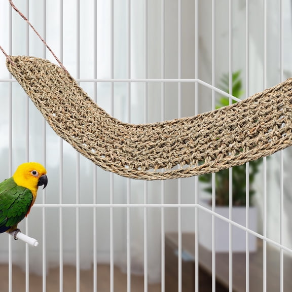 LULULION Multifunctional Coffee Parrot Swing and Bird Hammock with Durable Seagrass and Wicker