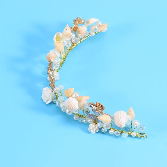 LULULION Elegant Assorted Color Shell Tiara Flower Alloy Crown for Bride Wedding Decor