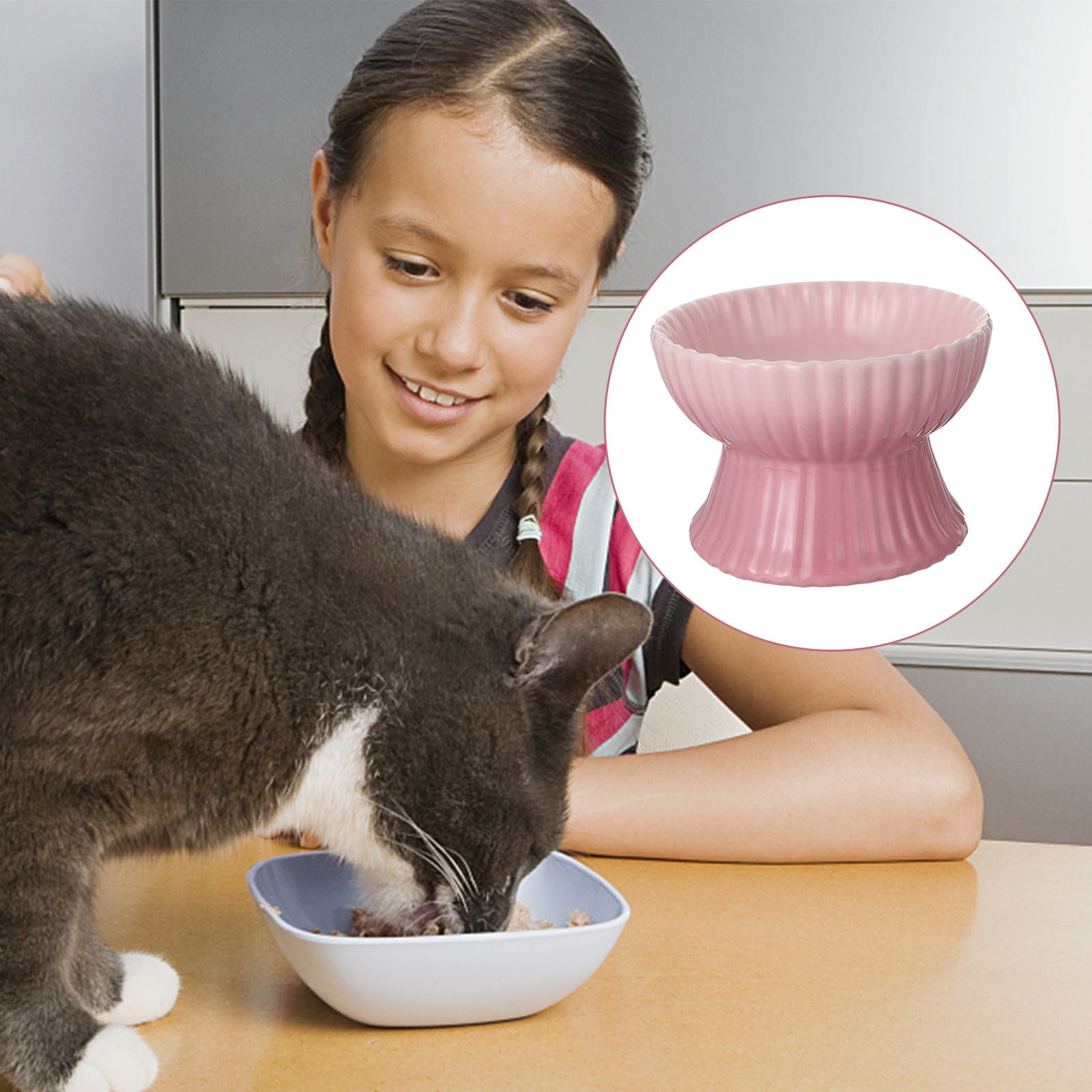 LULULION Lululion Elevated Cat Dog Bowl Pink Ceramic Easy Clean Durable Gift for Pets