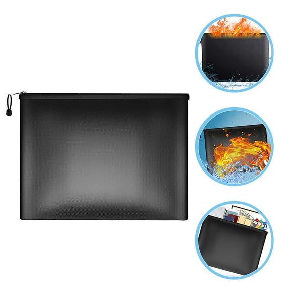 LULULION Waterproof Fireproof Document Holder Black Money Bag with Zipper for Traveling Organization