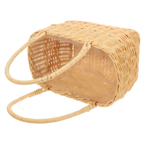 LULULION Handwoven Flower Basket Portable Home Decor Beige Rattan 1Pack