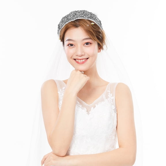 LULULION White Padded Headband Rhinestone Embellished Vintage Flower for Decoration