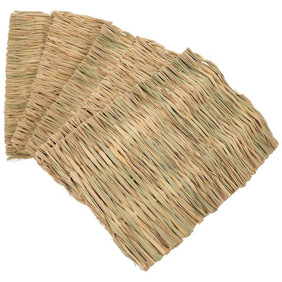 LULULION Grass Woven Bed Mat for Small Pets 5pcs Beige Color Safe and Comfortable for Rabbits Hamsters