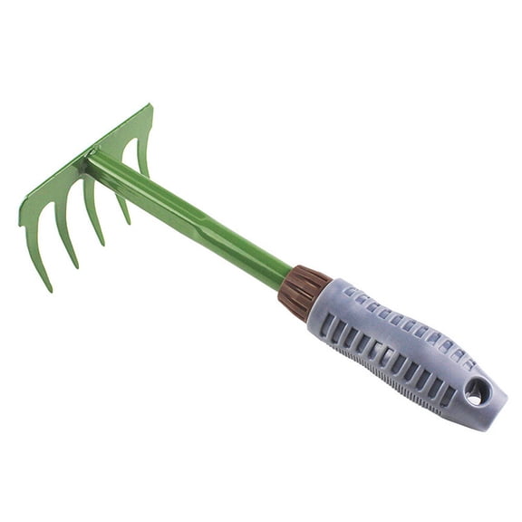 LULULION Garden Metal Rake Green 5-Teeth Design for Leaves and Pet Excrement