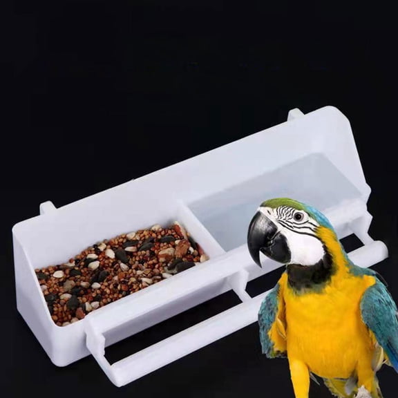 LULULION White Plastic Parrot Food Dispenser Easy to Clean Cage Accessory