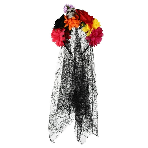 LULULION 1Pc Multi Color Skull Hair Hoop Decoration with Veil for Anniversary and Birthday
