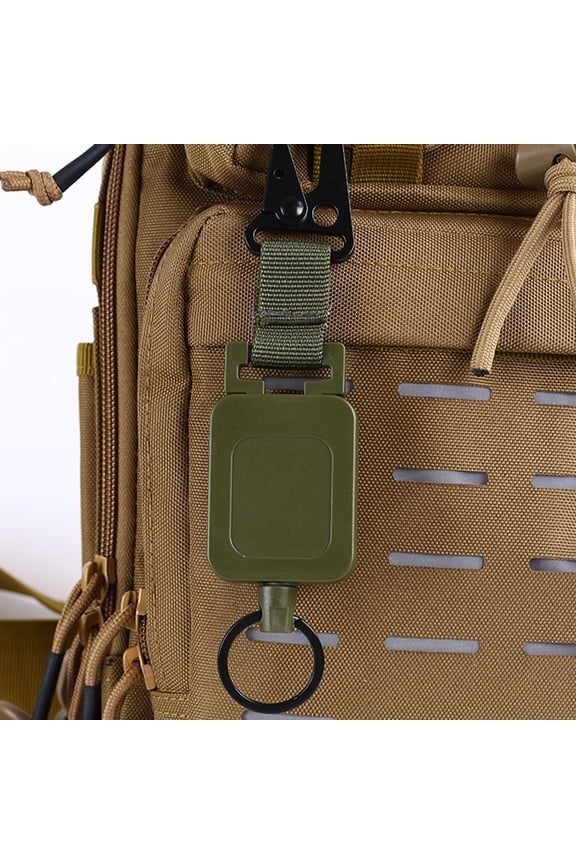 Retractable Keychain Heavy Duty Buckle in Olive Green for Outdoor Mountaineering and Camping Use
