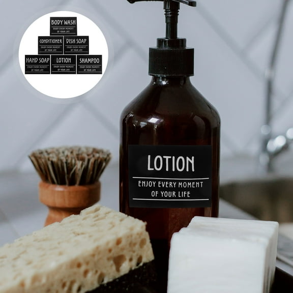 LULULION 1Set Oil Proof Bathroom Label Stickers for Shampoo Dispenser Bottles