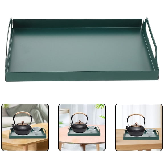 LULULION Decorative Iron Rectangular Tray in Dark Green for Tea Service and Jewelry Display
