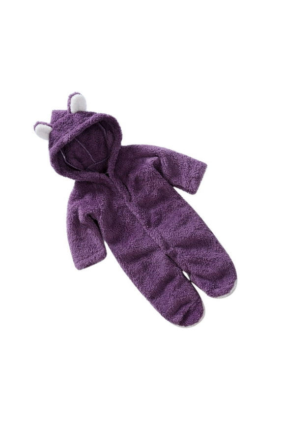 Newborn Pramsuit Velvet Warm Purple 1Set Cartoon Animal Design for Infant