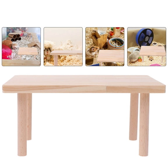 LULULION Durable Wooden Hamster Platform Light Brown Ladder Climbing Board for Small Pets