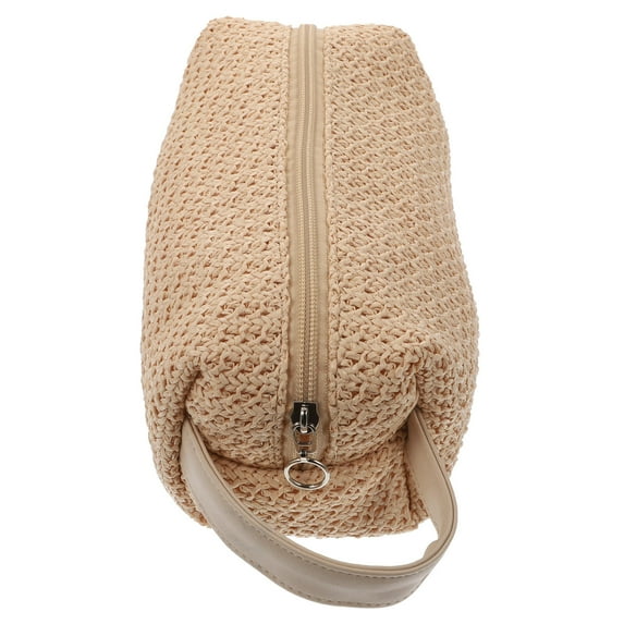 LULULION PP Straw Zipper Clutch Purse Khaki Large Capacity Cosmetics Storage Bag