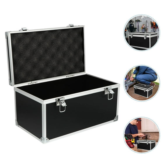 LULULION Black Aluminum Toolbox Portable Tool Case with Foam Inserts and Non Slide Handle
