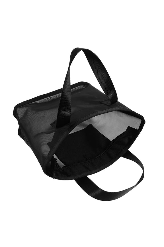 Compact Black Mesh Toiletry Bag Breathable Makeup Storage Organizer with Zipper