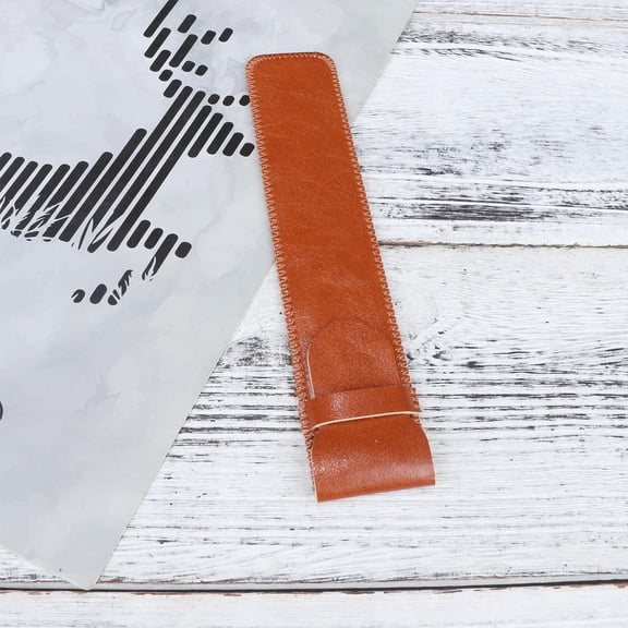 LULULION Single Pen Sleeve Holder Leather Scratch Resistance for Pencil Brown 1Pcs