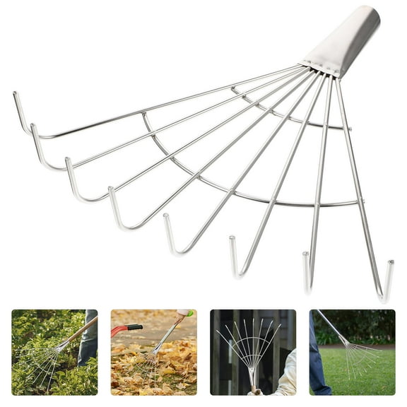 LULULION Stainless Steel Garden Rake Hand Tool for Loosening Soil and Clearing Leaves