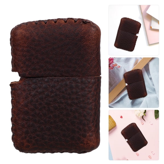 LULULION Hanging Lighter Cover Lighter Cover Brown Cowhide 1Pcs Rectangular Scratch Protection