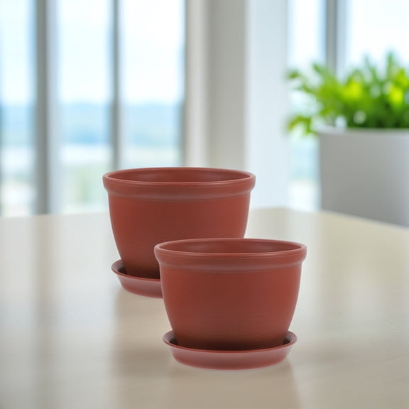 LULULION 2Sets Red Plastic Plants Pots with Saucer Drainage Holes for Indoor and Outdoor Use