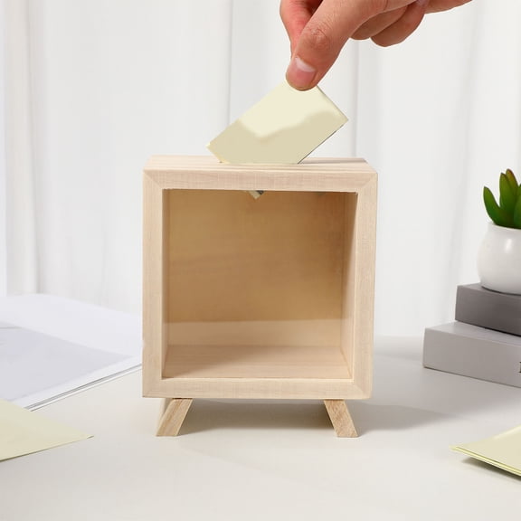 LULULION Beige Wooden Coin Bank All-Matched Style for Desks and Tables
