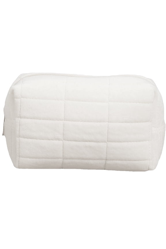 Portable Makeup Bag White Polyester Travel Pouch with Roomy Storage and Sturdy Metal Zipper