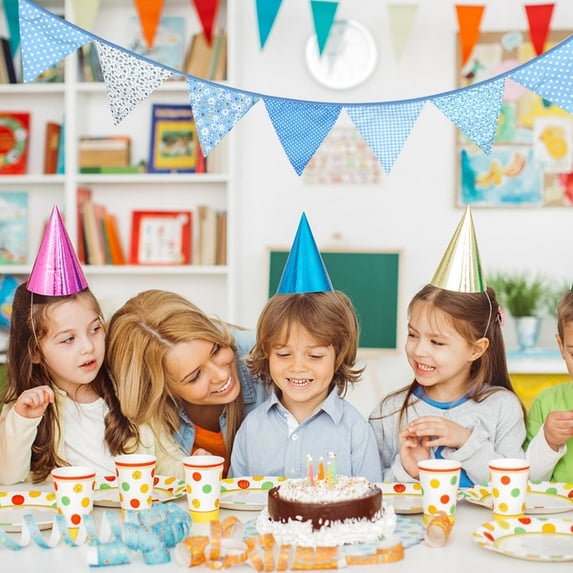 LULULION 1Pc Blue Cotton Triangle Bunting Hanging Banner for Birthday Party Decor and Festive Ambiance