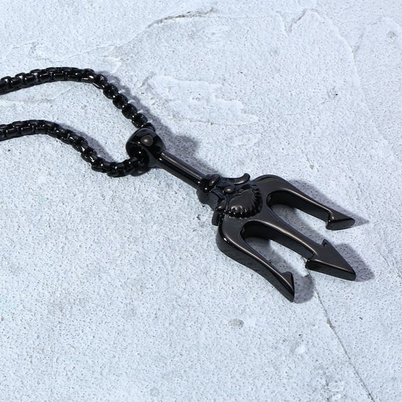 LULULION Trident Pendant Necklace for Men Black Stainless Steel 1Set Fashion Accessory