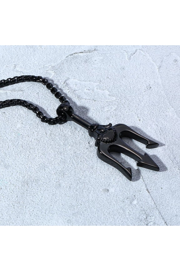 Trident Pendant Necklace for Men Black Stainless Steel 1Set Fashion Accessory