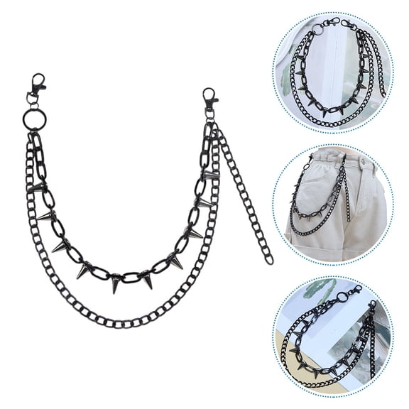 LULULION Black Double Layer Chain Belt for Pants Men Style Punk Hip Hop Jean Accessory