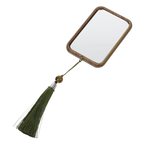 LULULION Stylish Wood Makeup Mirror with Tassel Pendant Travel Friendly Cosmetic Accessory