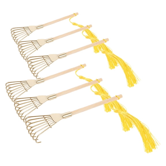 LULULION Handheld Zen Garden Rake, Khaki, Iron Tooth, Unique Design, 6Pcs