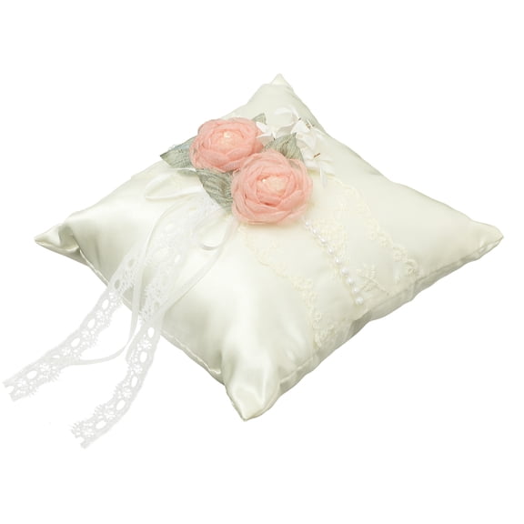 LULULION Wedding Ring Cushion Flower Design White Ring Pillow for Wedding Supply