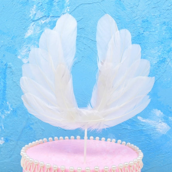 LULULION White Angel Wing Cake Decor for Wedding Party Baby Shower Birthday 5 Pcs Small Gift