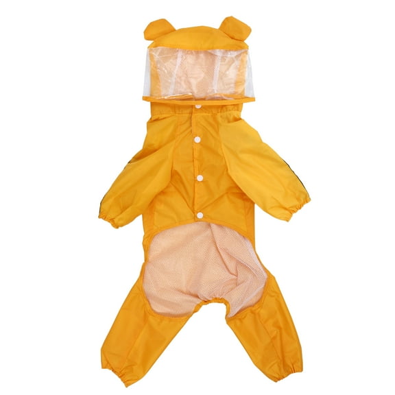 LULULION Durable Waterproof Yellow Pet Raincoat Hooded Dog Poncho with Leg Strap Closure