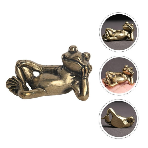 LULULION Cute Frog Figurines Statue Brass Frog Decoration Ornament Multi Color 1Pack