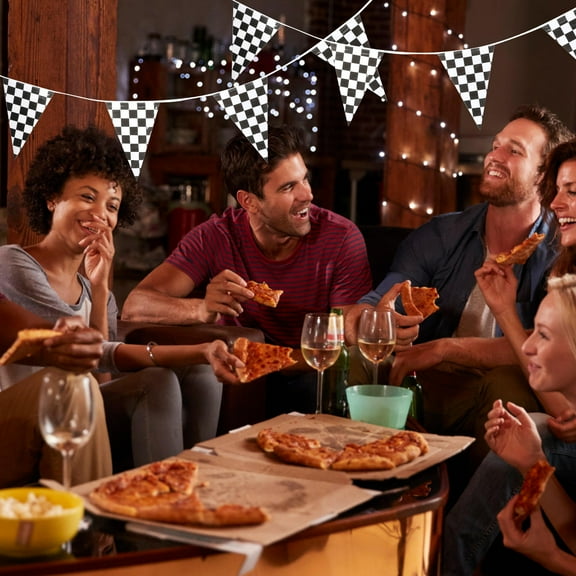 LULULION Checkered Flag Party Decorations Hanging Black PE 1Pcs