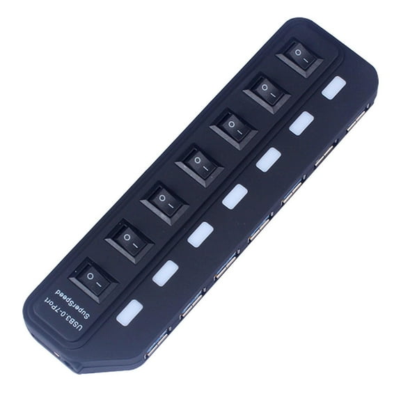 LULULION USB 3 0 Hub 7 Port Portable Data Dock with LED Light and Overload Protection for Computer