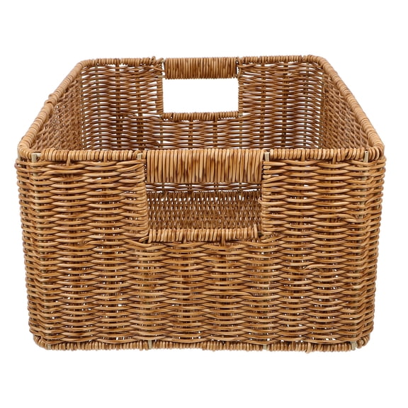 LULULION Khaki Rattan Basket Large Size for Desktop Organization and Fruit Storage