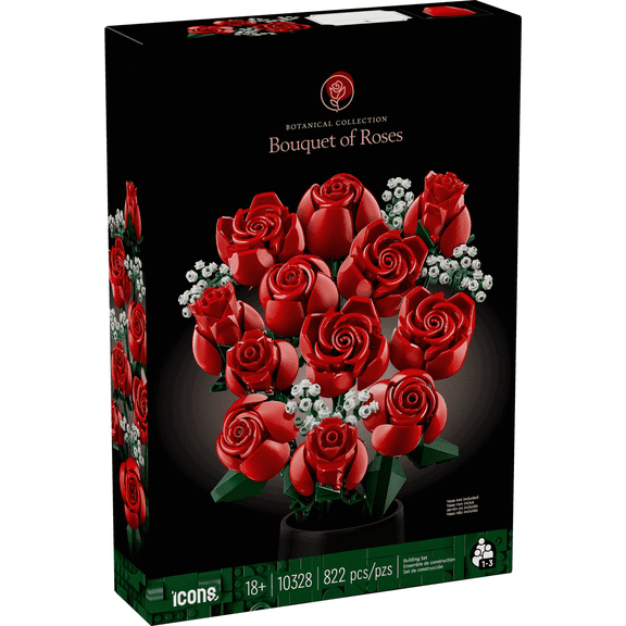 LULUMAOQU Botanicals Bouquet of Roses Artificial Flowers - Building Set for Adults, Ages 18+ - Valentines Day Gift - Fake Red Roses Decor