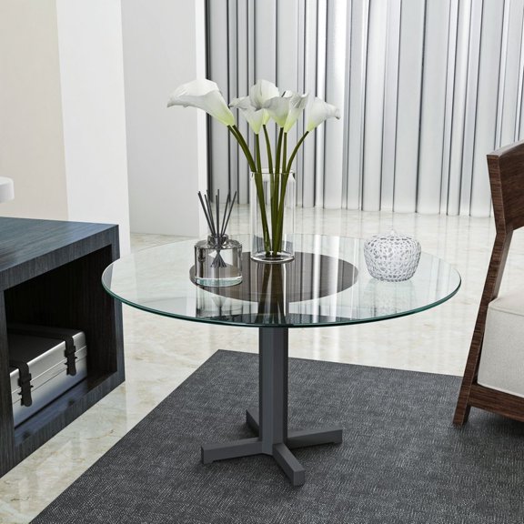 LUMAMIN 24 Inch Round Tempered Glass Table Top with Polished Edge, Clear 1/4 Inch Thick Glass Tabletop for Dining Table, Coffee Table or Patio Use