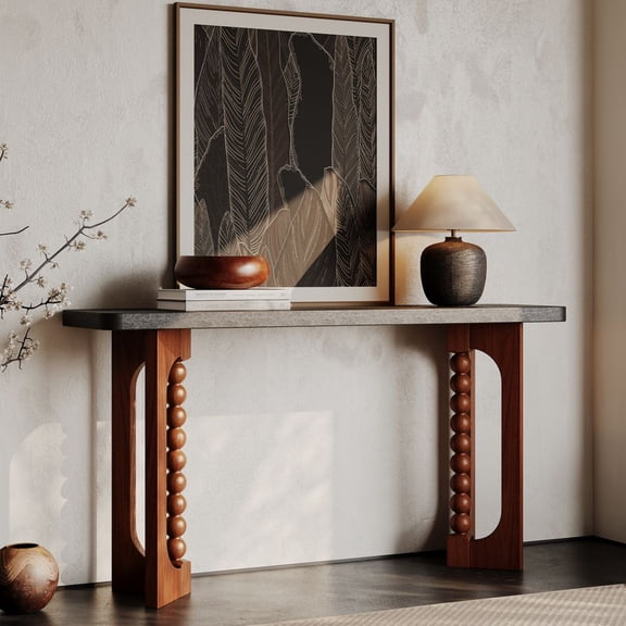 LUMAMIN 59 Console Table, Long Farmhouse Entryway Table with Unique Spherical Legs, Wood Sofa Table Behind Couch for Hallway or Entryway, Rustic Country Finish
